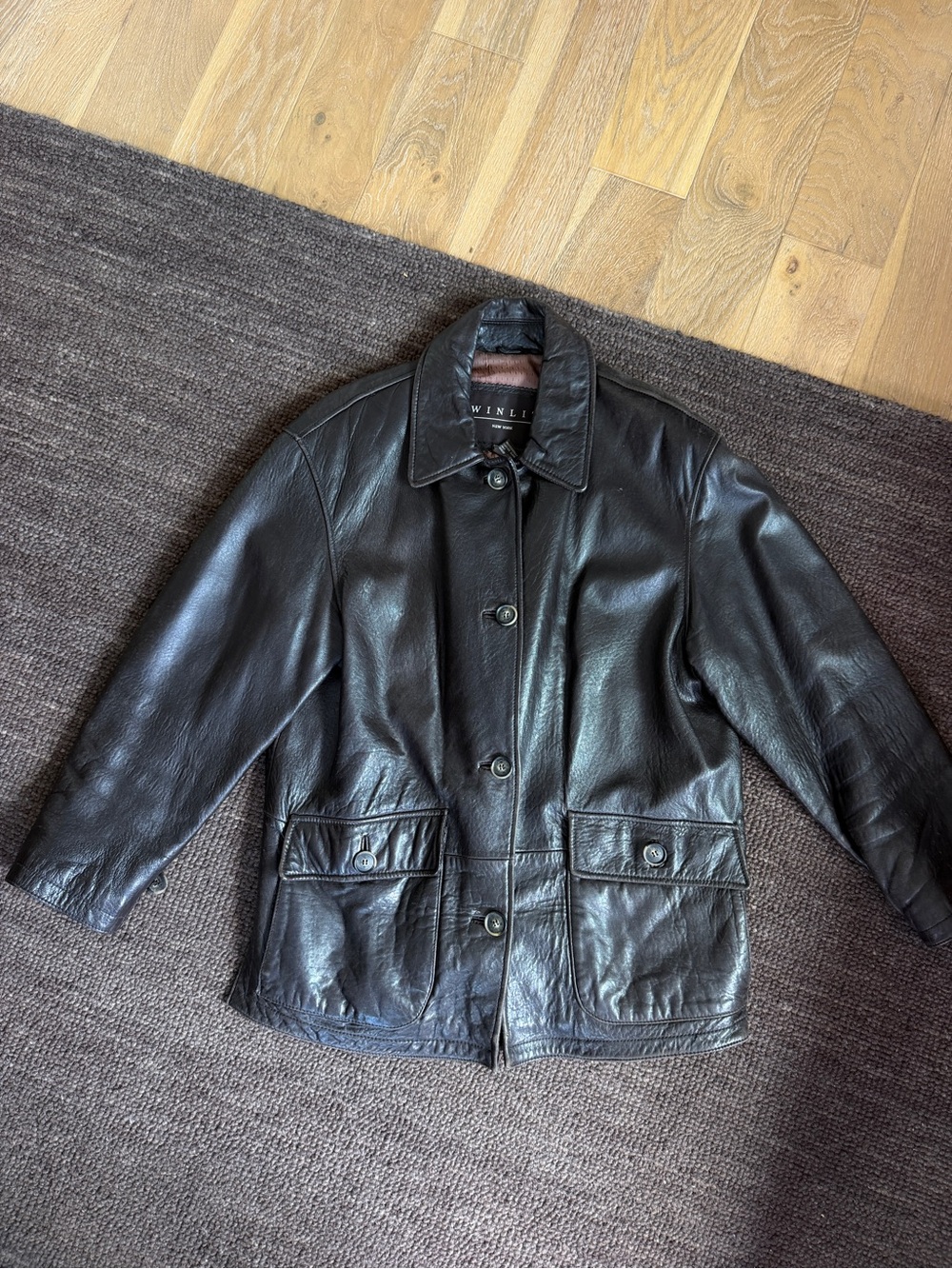 Winlit Brown Vintage Leather Button-Front Jacket